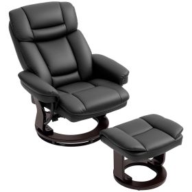 HOMCOM Swivel Recliner with Ottoman, PU Leather Reclining Chair with Footrest, for Living Room, Bedroom, Black