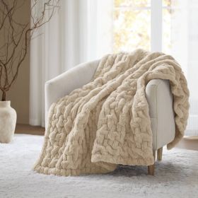 1 PC 50x60" Ruched Fur Throw Tan