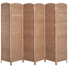 HOMCOM 6 Panel Wicker Room Divider 6' Tall Privacy Screen Natural