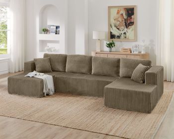 U shape Modular Sectional Sofa, Compressed Sectional Sofa Modern Minimalist Style Corduroy Couch, Sleeper Sofa for Living Room, Bedroom