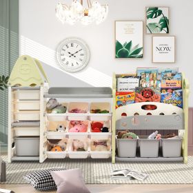 Kids Bookshelf Toy Storage Organizer with 17 Bins and 5 Bookshelves