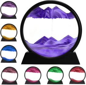 3D Dynamic Sand Art Liquid Motion, Moving Sand Art Picture Round Glass 3D Deep Sea Sandscape In Motion Display Flowing Sand Painting Relaxing Des (Color: Purple)