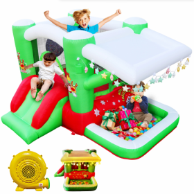 Christmas Jump  N Slide Inflatable Bouncer For Kids Complete Setup With Blower - 80 X 91 Play Area - 55 Tall (Option: MultiColor)