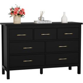 7 Drawer Dresser for Bedroom, Storage Cabinet With Metal Handles, Modern Closet Of Drawers for Living Room (Color: Black)