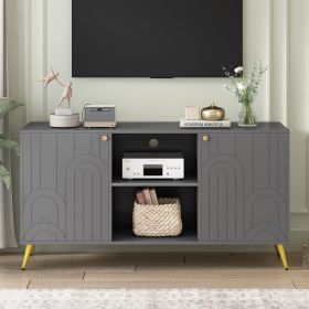 Modern TV Stand for TVs up to 55 Inches,Entertainment Center Media Console,Adjustable Shelf,Metal Legs,Handles and Anti-tip Device for Living roo (Color: Gray, Material: MDF)
