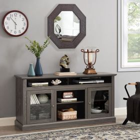 Retro TV Stand for 65'' TV, TV Console Cabinet with Storage, Open Shelves Entertainment Center for Living Room and Bedroom (Color: Black + Dark Walnut, With Fireplace Insert: No)