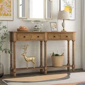 Console Table Sofa Table Easy Assembly with Two Storage Drawers and Bottom Shelf for Living Room,Entryway (Color: Old Pine, Material: Solid Wood)